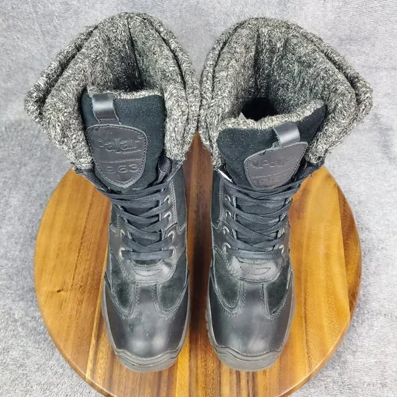 Pajar Canada Ava Winter Boots Womens 7 Black Suede Leather Faux Fur Snow Lace Up - Picture 6 of 9